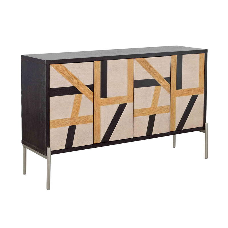 Sonia - Four Door Credenza - Black / Multicolor - Black / Multicolor