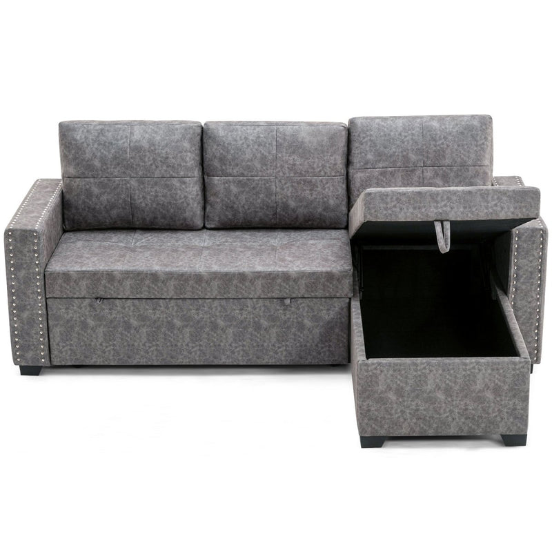 84" L Sectional Sofa with 2 USB Charger,2 seats Sofa Bed With Storage chaise,Sleeper Independent Use as Coffee Table,Nail headed,3-seat - Atlantic Fine Furniture Inc