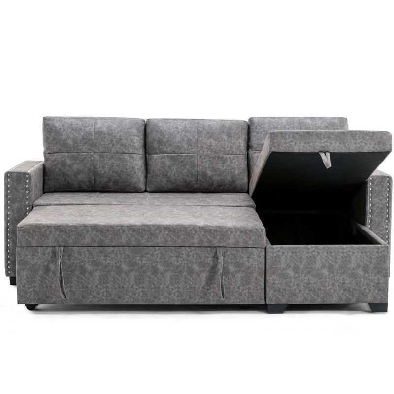 84" L Sectional Sofa with 2 USB Charger,2 seats Sofa Bed With Storage chaise,Sleeper Independent Use as Coffee Table,Nail headed,3-seat - Atlantic Fine Furniture Inc