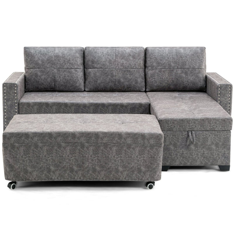 84" L Sectional Sofa with 2 USB Charger,2 seats Sofa Bed With Storage chaise,Sleeper Independent Use as Coffee Table,Nail headed,3-seat - Atlantic Fine Furniture Inc