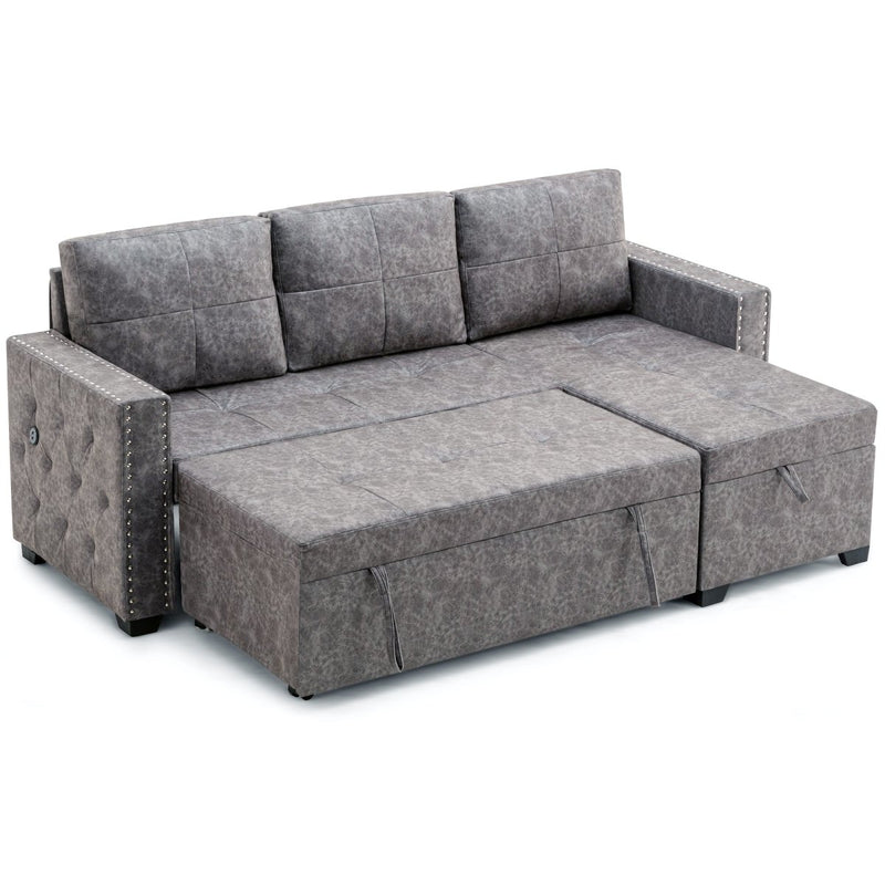 84" L Sectional Sofa with 2 USB Charger,2 seats Sofa Bed With Storage chaise,Sleeper Independent Use as Coffee Table,Nail headed,3-seat - Atlantic Fine Furniture Inc