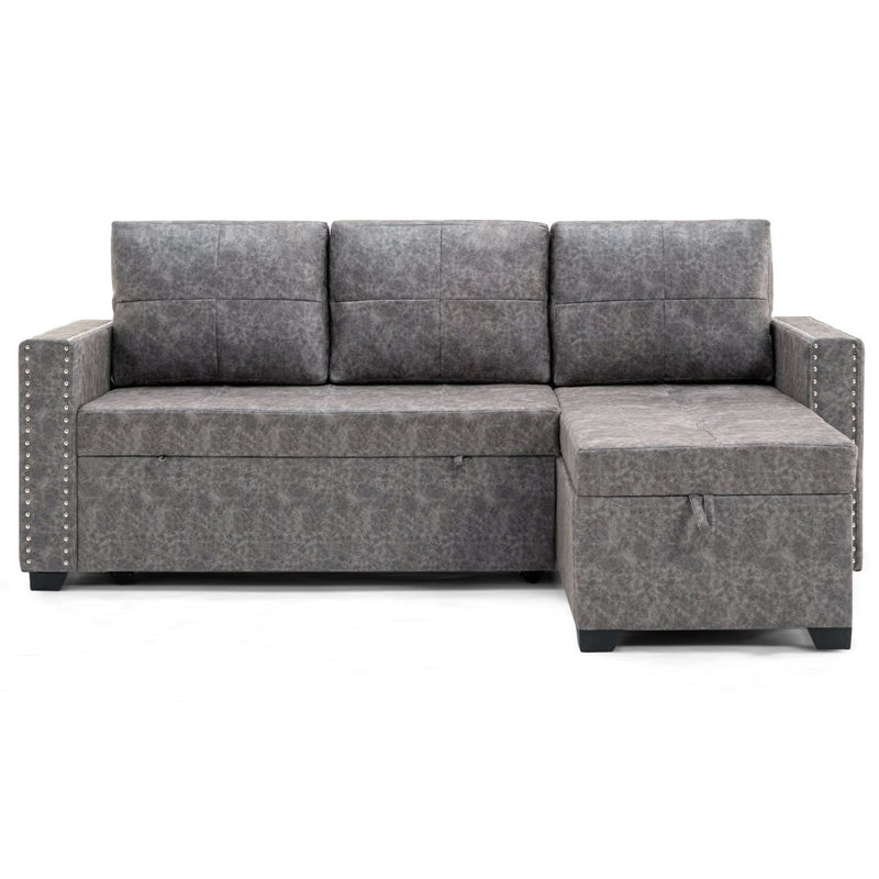 84" L Sectional Sofa with 2 USB Charger,2 seats Sofa Bed With Storage chaise,Sleeper Independent Use as Coffee Table,Nail headed,3-seat - Atlantic Fine Furniture Inc