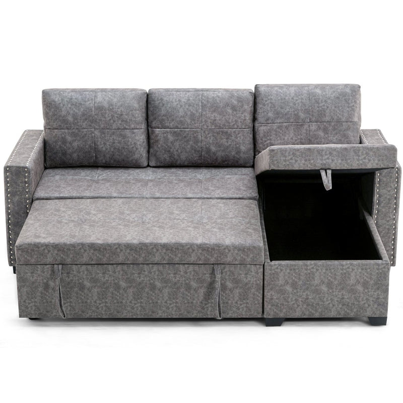 84" L Sectional Sofa with 2 USB Charger,2 seats Sofa Bed With Storage chaise,Sleeper Independent Use as Coffee Table,Nail headed,3-seat - Atlantic Fine Furniture Inc