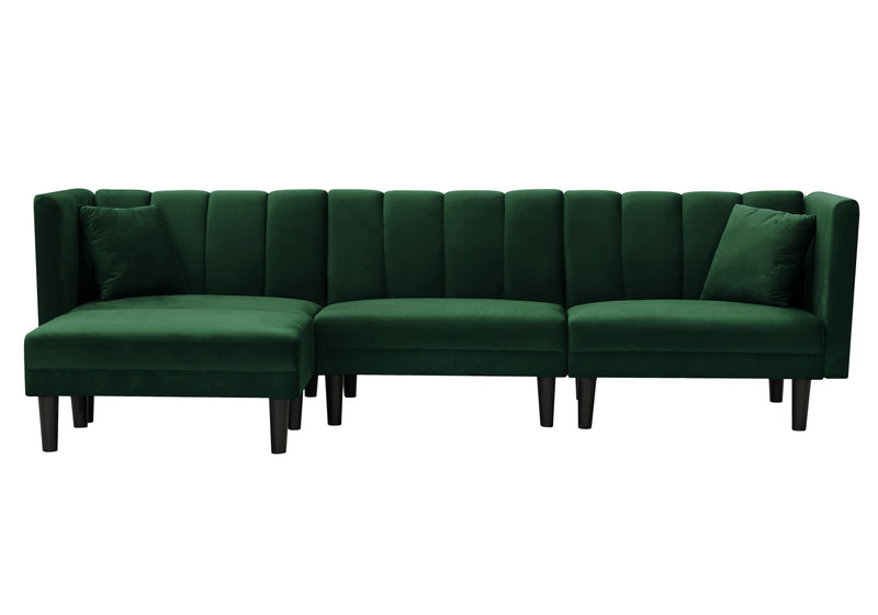 REVERSIBLE SECTIONAL SOFA SLEEPER WITH 2 PILLOWS DARK GREEN VELVET（W223S00093）