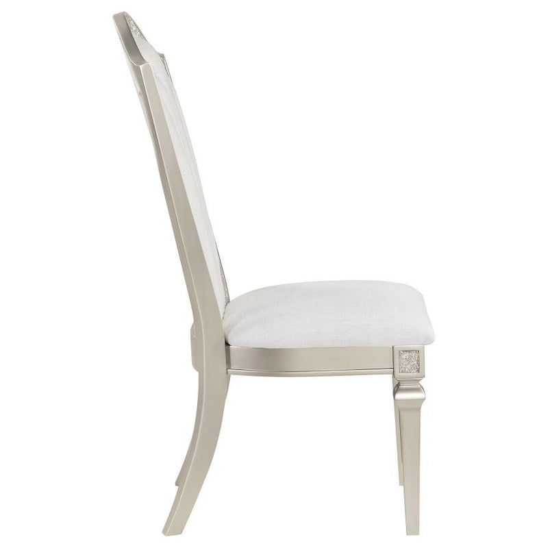 Evangeline - Upholstered Dining Side Chair With Faux Diamond Trim (Set of 2) - Ivory And Silver Oak