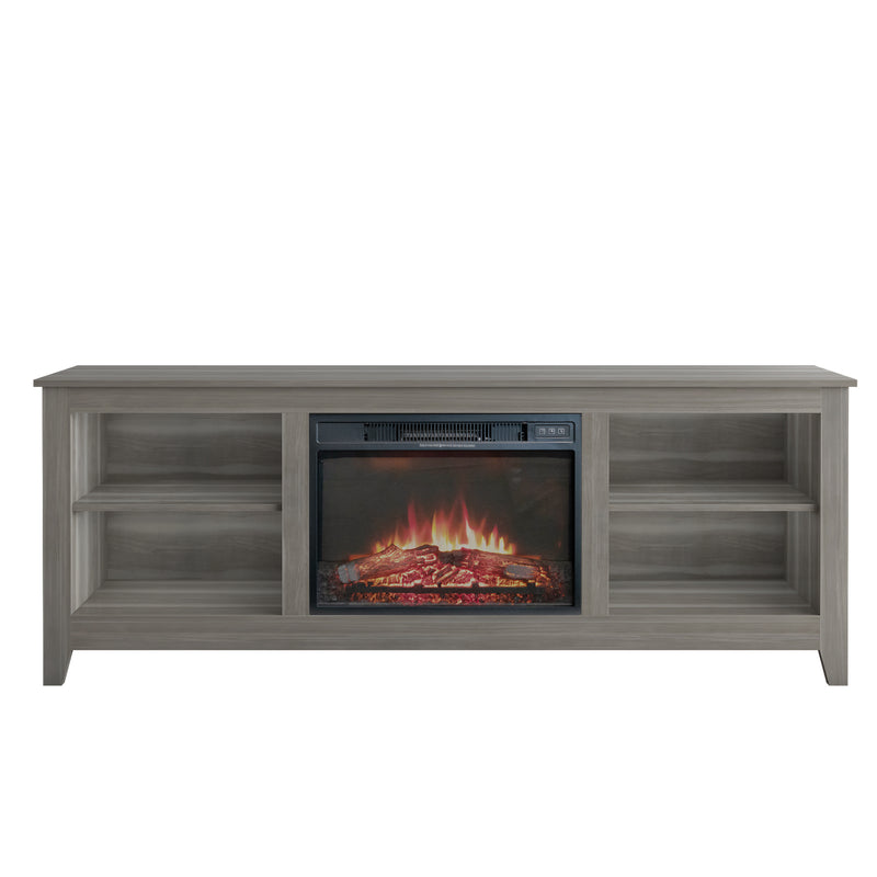 The television cabinet/ TV stand with an electronic fireplace，can be assembled in Lounge Room,Living Room or Bedroom，colour: Gray