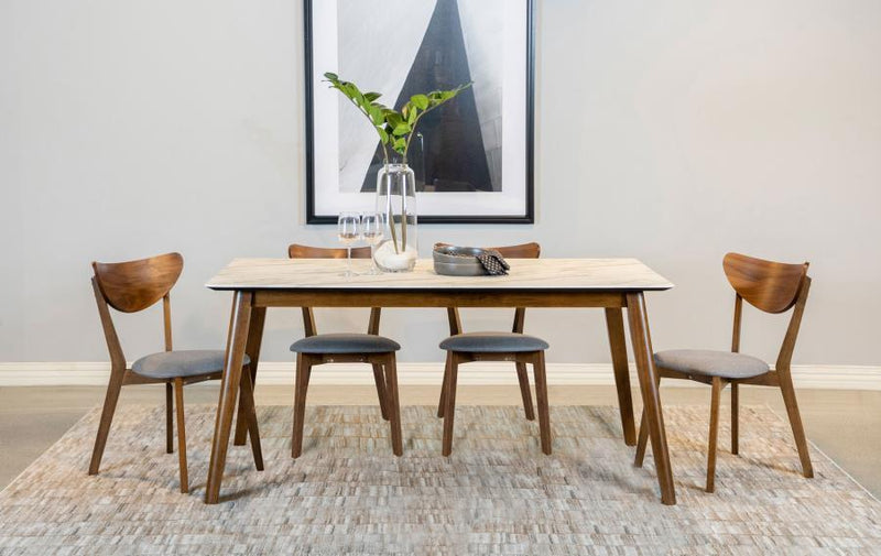 Everett - Faux Marble Top Dining Table - Natural Walnut And White