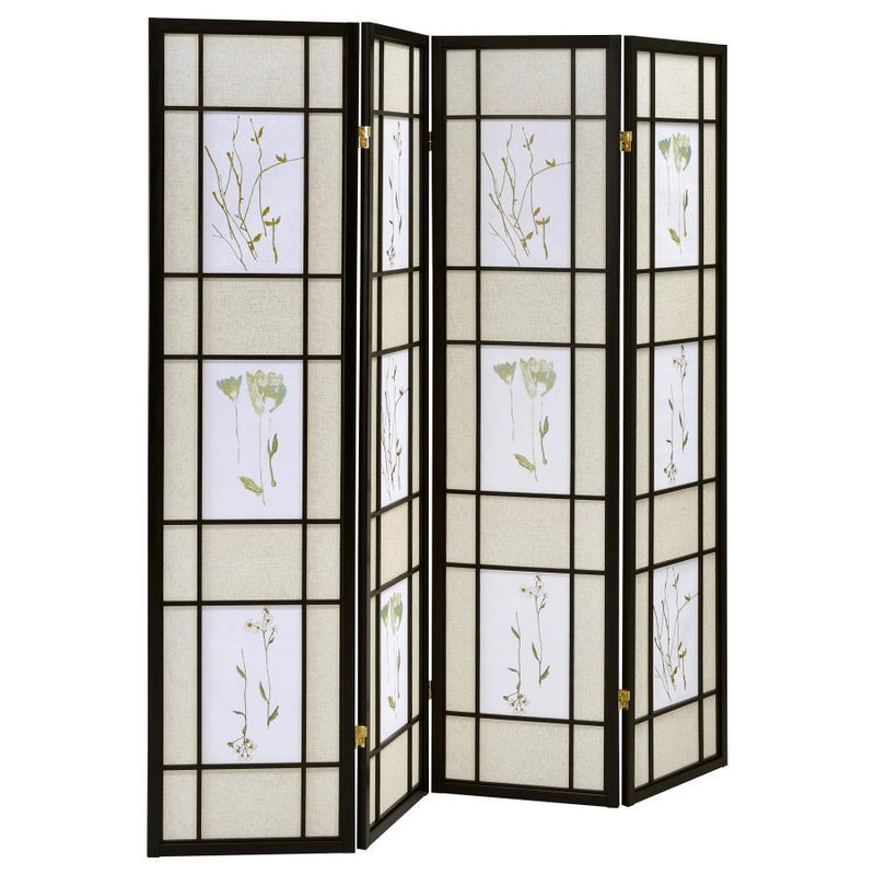 Catabella - 4-Panel Floral Print Folding Screen - Multi-Color