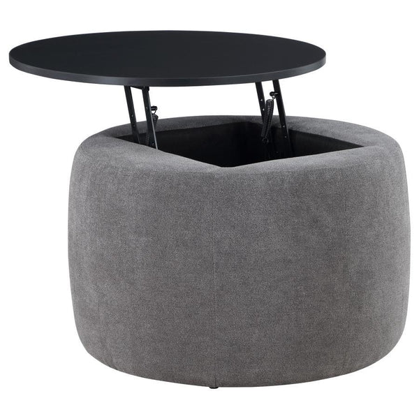 Tesoro - Upholstered Round Lift Top Storage Ottoman - Grey And Black