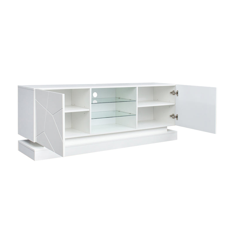 TV Cabinet Wholesale, White TV Stand with Lights, Modern LED TV Cabinet with Storage Drawers, Living Room Entertainment Center Media Console Table