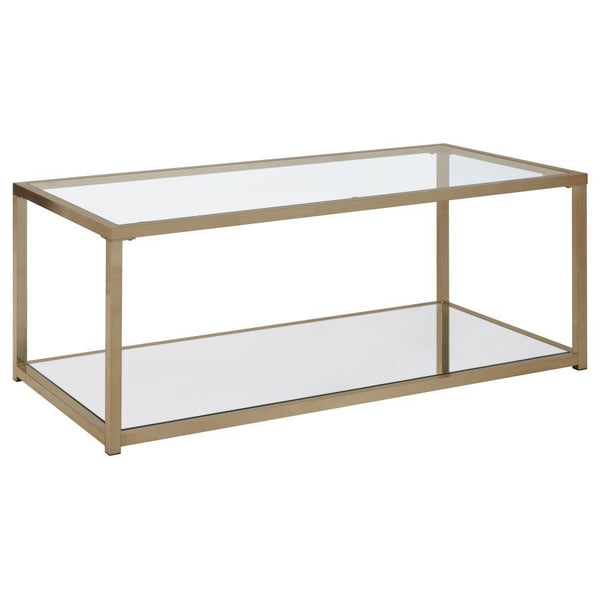 Cora - Glass Top Coffee Table Mirrored Shelf - Chocolate Chrome