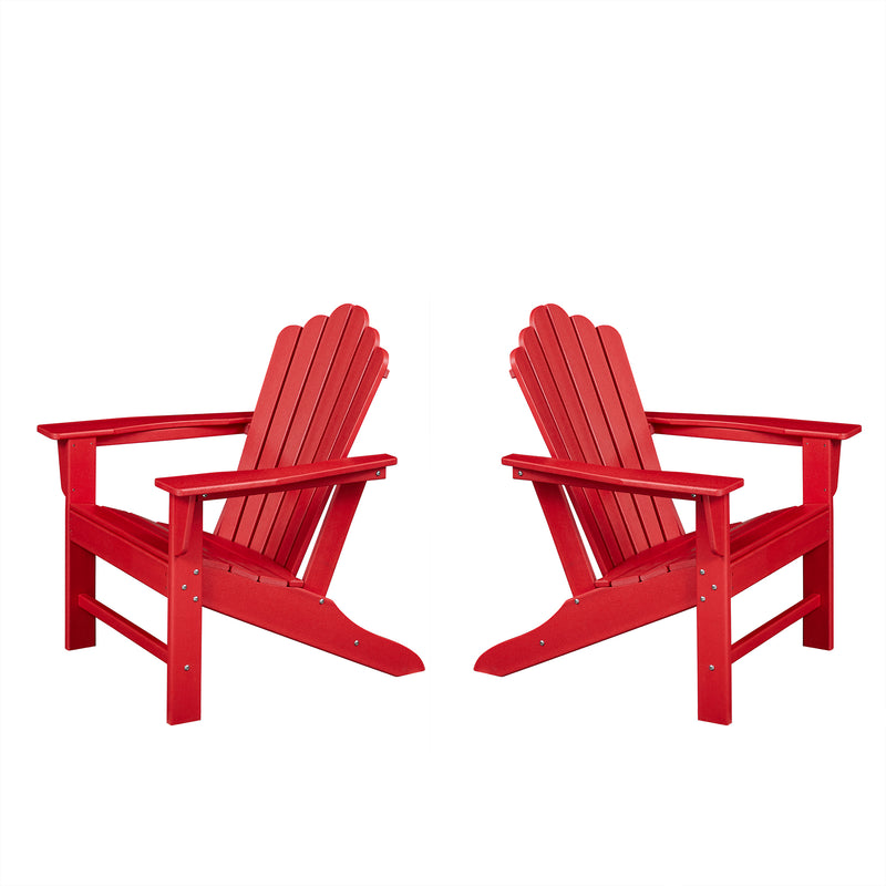 Classic Outdoor Adirondack Chair Set of 2 for Garden Porch Patio Deck Backyard, Weather Resistant Accent Furniture, Red