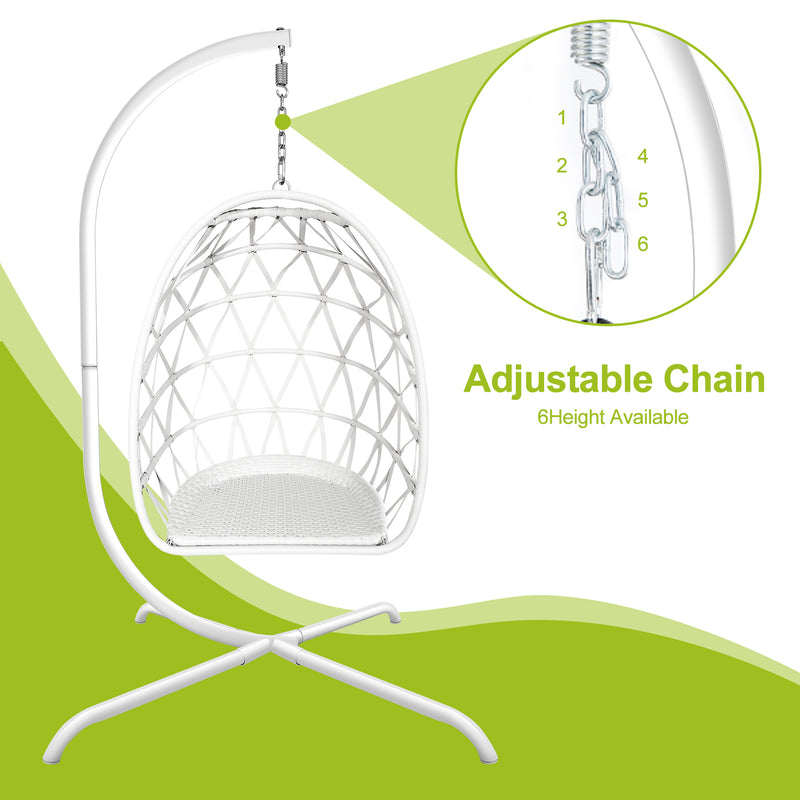 Swing Egg Chair with Stand Indoor Outdoor Wicker Rattan Patio Basket Hanging Chair with C Type bracket , with cushion and pillow,Patio Wicker folding Hanging Chair