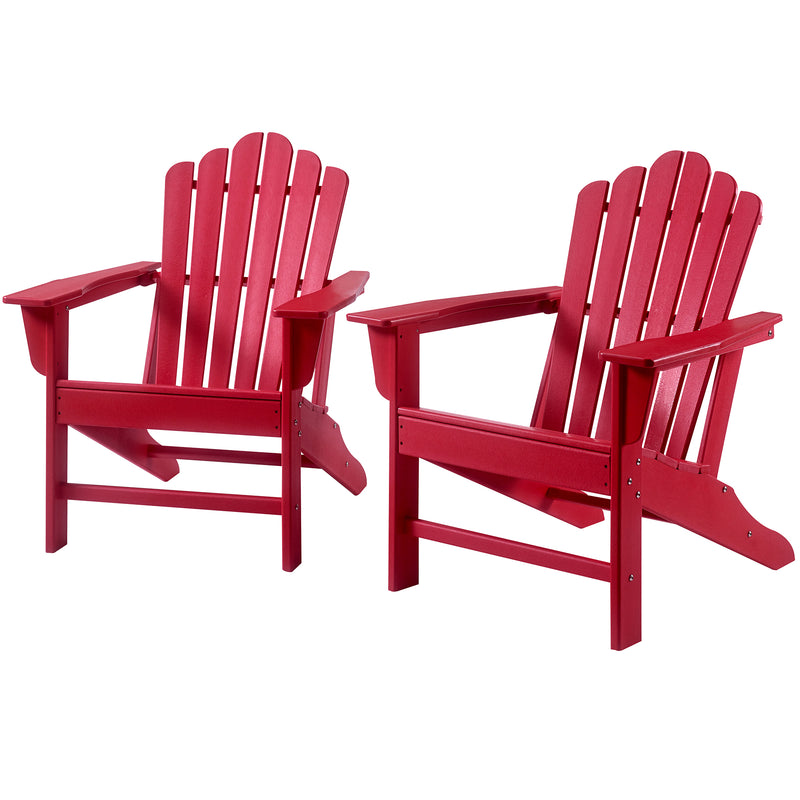 Classic Outdoor Adirondack Chair Set of 2 for Garden Porch Patio Deck Backyard, Weather Resistant Accent Furniture, Red