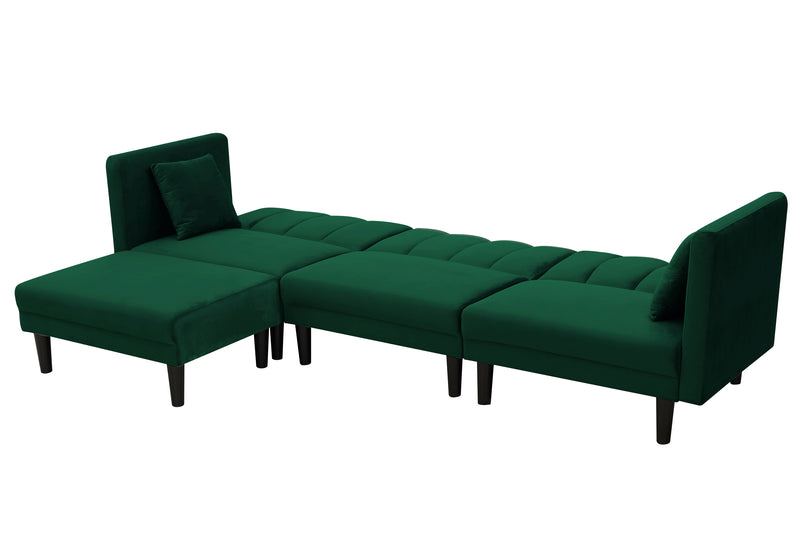 REVERSIBLE SECTIONAL SOFA SLEEPER WITH 2 PILLOWS DARK GREEN VELVET(W223S00426)