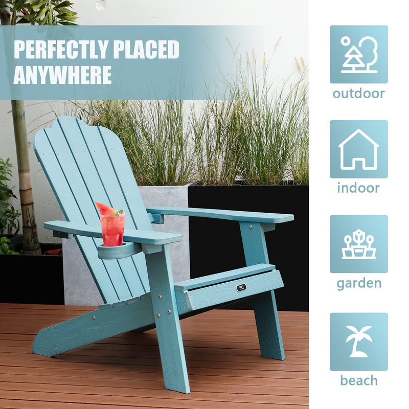 TALE Adirondack Chair Backyard Furniture Painted Seating with Cup Holder All-Weather and Fade-Resistant Plastic Wood for Lawn Outdoor Patio Deck Garden Porch Lawn Furniture Chairs Blue