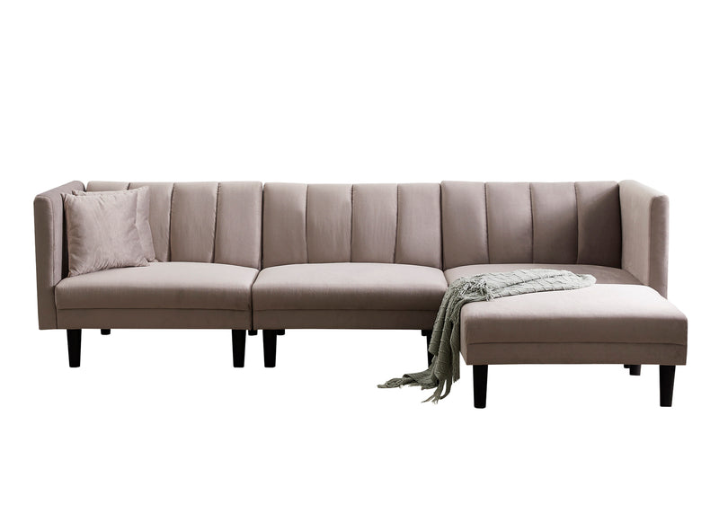 REVERSIBLE SECTIONAL SOFA SLEEPER WITH 2 PILLOWS LIGHT GREY VELVET(W223S00364)