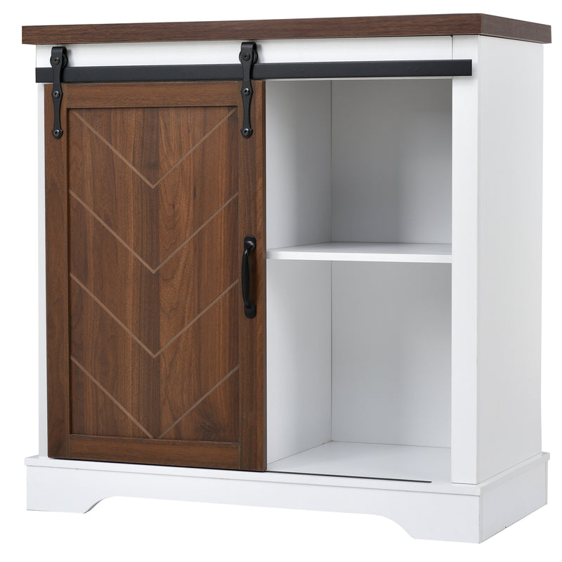 Bathroom Storage Cabinet, Freestanding Accent Cabinet, Sliding Barn Door, Thick Top, Adjustable Shelf, White and Brown