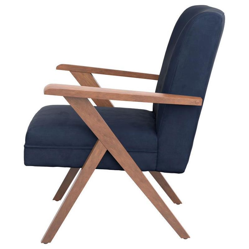 Cheryl - Wooden Arms Accent Chair - Dark Blue And Walnut