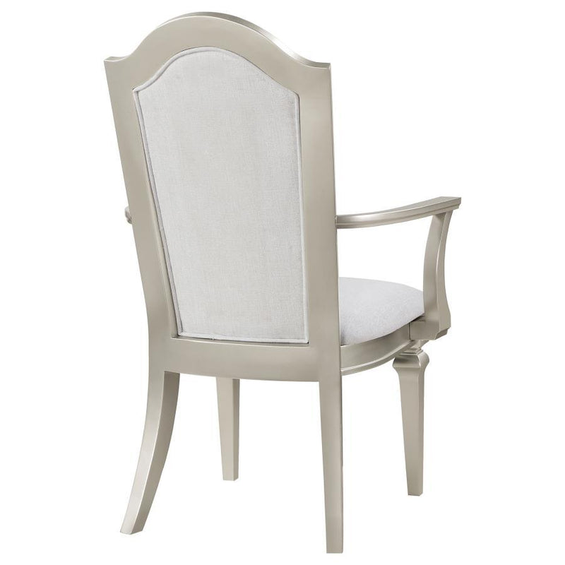 Evangeline - Upholstered Dining Arm Chair With Faux Diamond Trim (Set of 2) - Ivory And Silver Oak