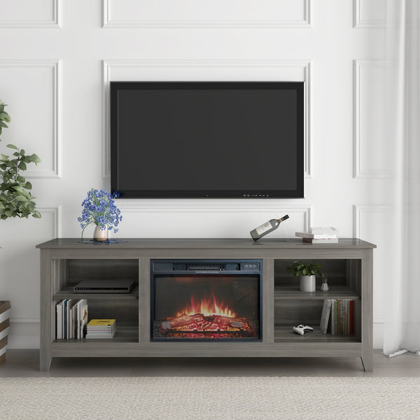 The television cabinet/ TV stand with an electronic fireplace，can be assembled in Lounge Room,Living Room or Bedroom，colour: Gray