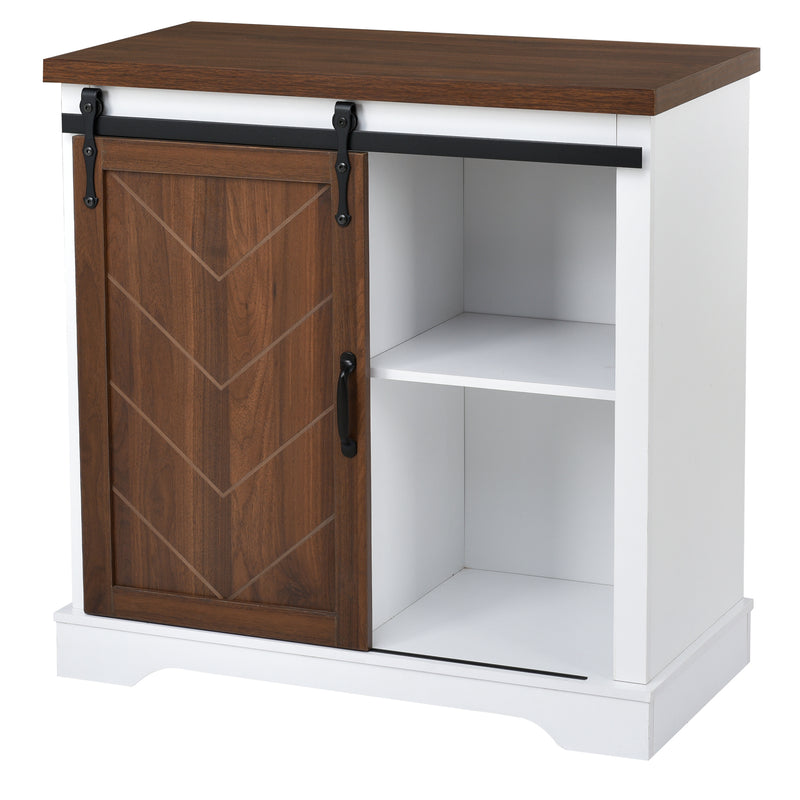 Bathroom Storage Cabinet, Freestanding Accent Cabinet, Sliding Barn Door, Thick Top, Adjustable Shelf, White and Brown