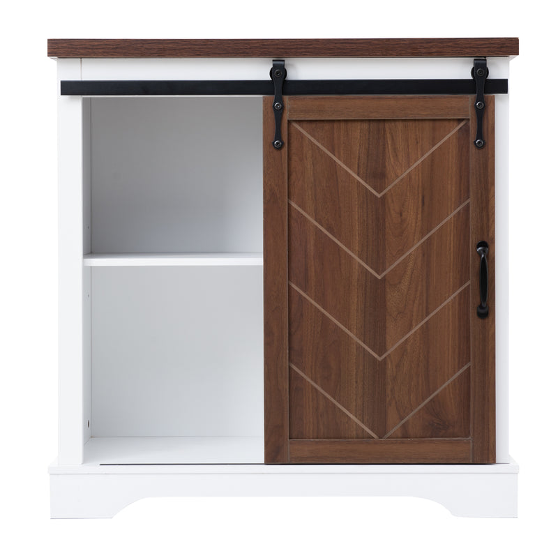 Bathroom Storage Cabinet, Freestanding Accent Cabinet, Sliding Barn Door, Thick Top, Adjustable Shelf, White and Brown