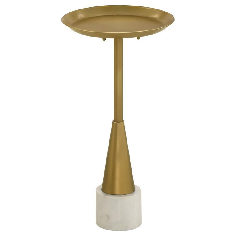 Alpine - Round Metal Tray Side Table With Marble Base - Gold