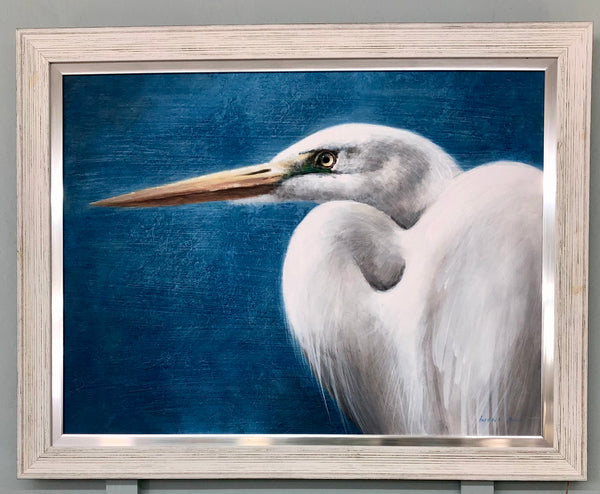 Egret On Blue- Coastal Art - Extra Large