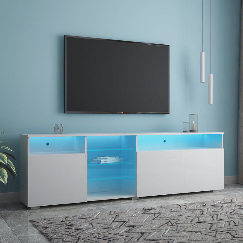 TV Stand  High Gloss Doors Modern TV Stand LED (White)