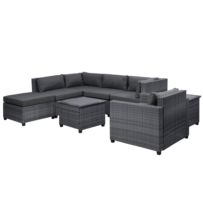 U_Style 8 Piece Rattan Sectional Seating Group with Cushions, Patio Furniture Sets, Outdoor Wicker Sectional