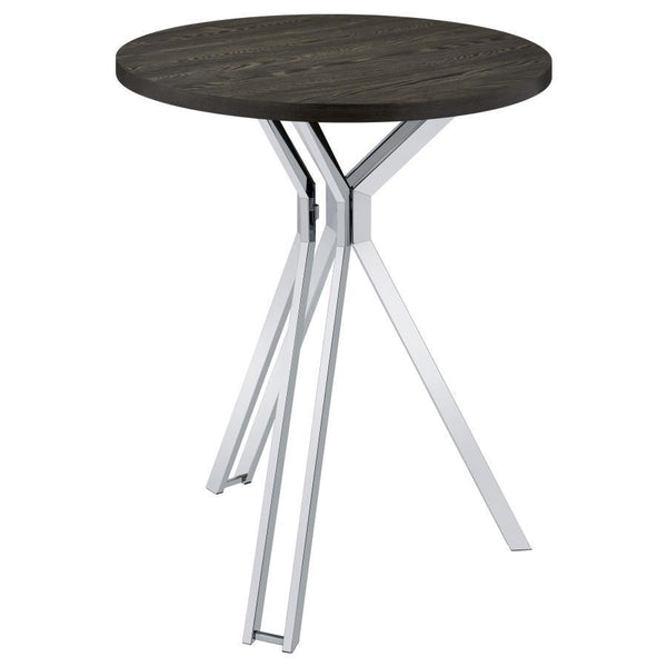 Edgerton - Round Wood Top Bar Table - Dark Oak And Chrome