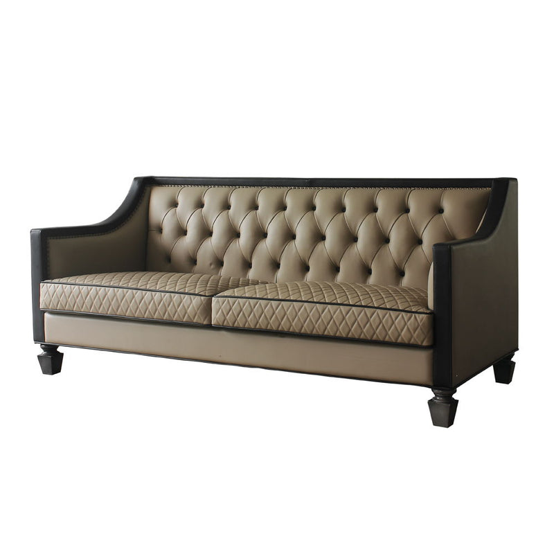 House - Beatrice Sofa - Tan PU, Black PU & Charcoal Finish