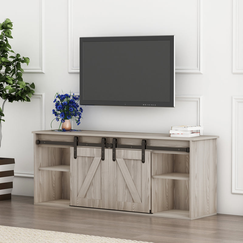 The television cabinet with an electronic fireplace，with Farmhouse Sliding Barn Door ,for TV up to 65 Inch Flat Screen MediaConsoleTable StorageCabinetWood Entertainment CenterSturdycolour：Washed Gray