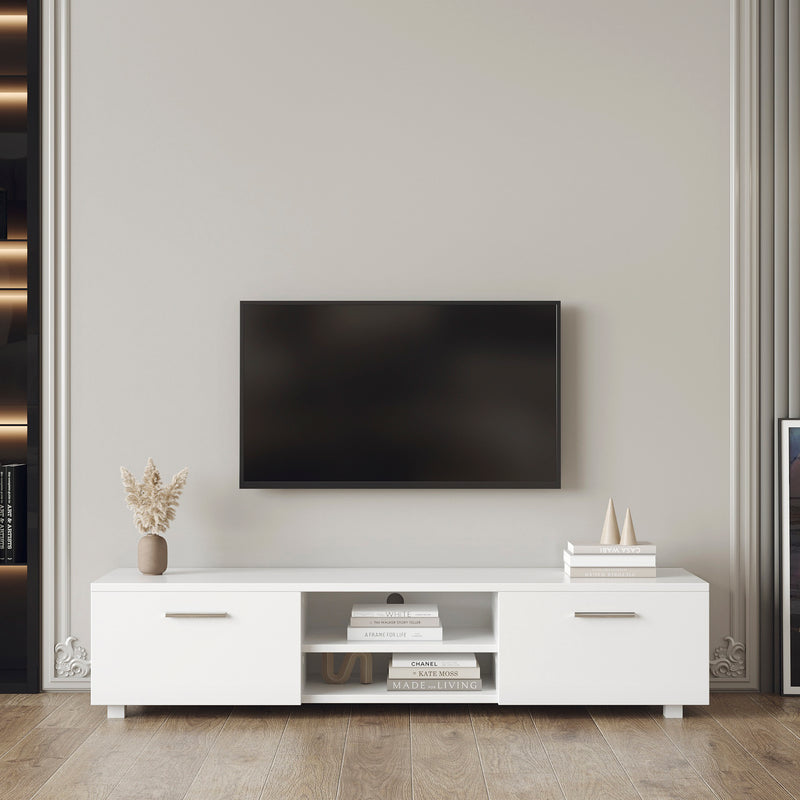 White TV Stand for 70 Inch TV Stands, Media Console Entertainment Center Television Table, 2 Storage Cabinet with Open Shelves for Living Room Bedroom