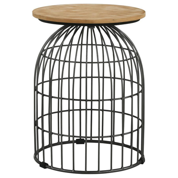 Bernardo - Round Accent Table With Bird Cage Base - Natural And Gunmetal