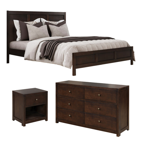 Classic Rich Brown 3 Pieces King Bedroom Set (King Bed + Nightstand+ Dresser)