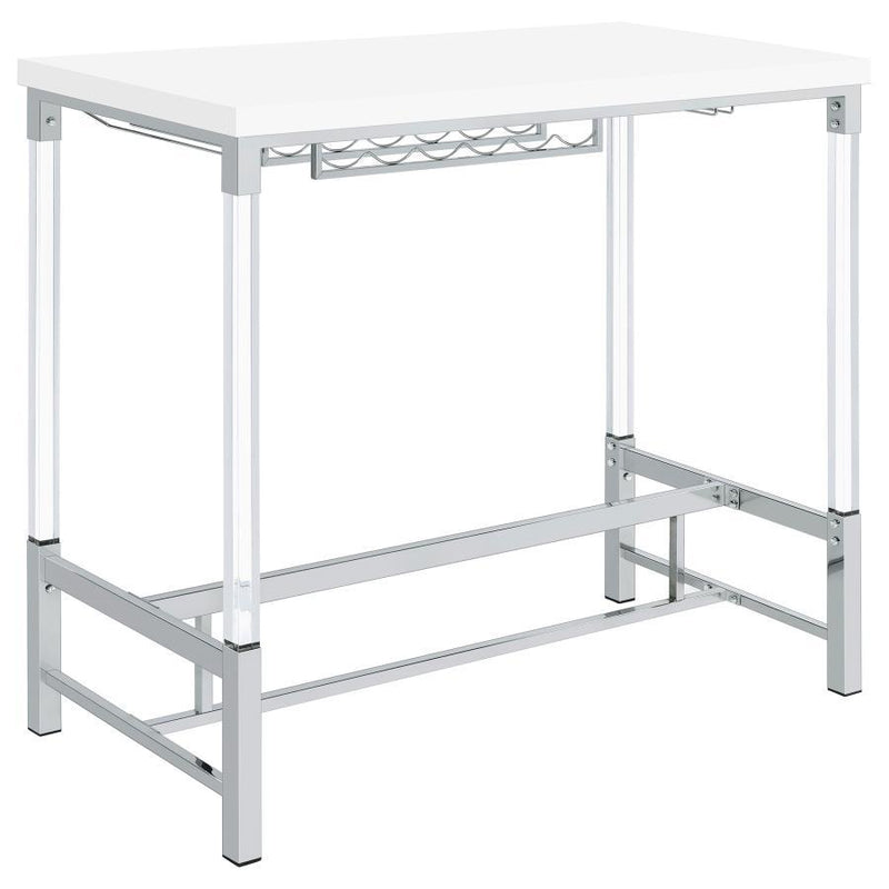 Norcrest - Pub Height Bar Table With Acrylic Legs And Wine Storage - White High Gloss