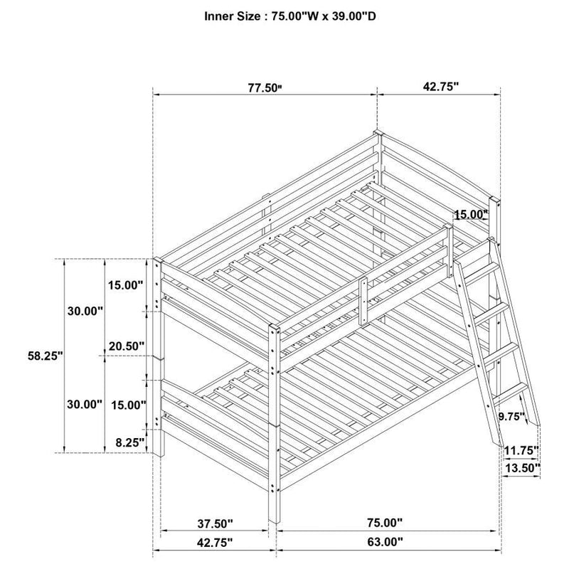 Rhea - Wood Twin Over Twin Bunk Bed - Grey