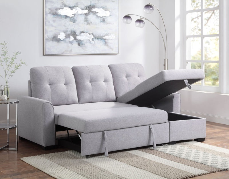 ACME Amboise Reversible Storage Sleeper Sectional Sofa, Light Gray Fabric 55550 - Atlantic Fine Furniture Inc