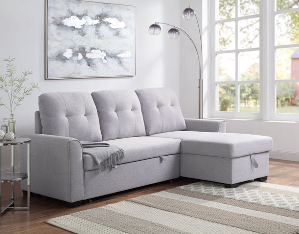 ACME Amboise Reversible Storage Sleeper Sectional Sofa, Light Gray Fabric 55550 - Atlantic Fine Furniture Inc