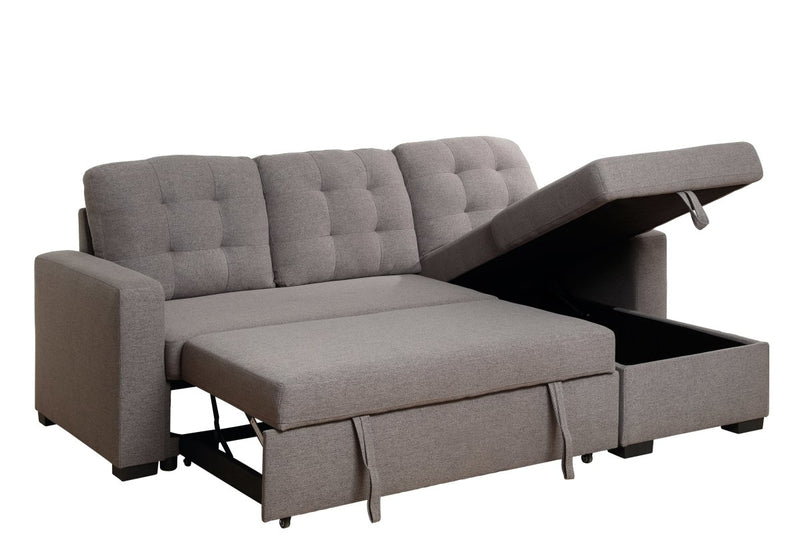 ACME Chambord Reversible Storage Sleeper Sectional Sofa, Gray Fabric 55555 - Atlantic Fine Furniture Inc