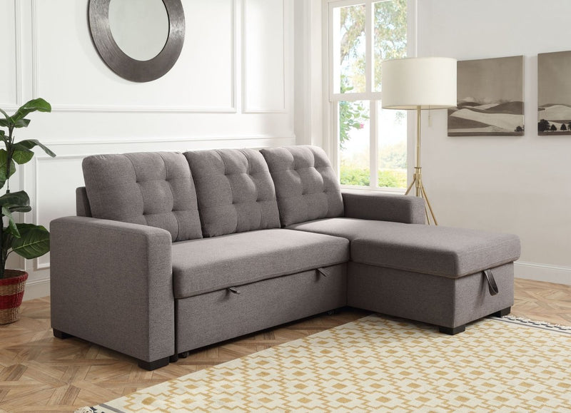 ACME Chambord Reversible Storage Sleeper Sectional Sofa, Gray Fabric 55555 - Atlantic Fine Furniture Inc