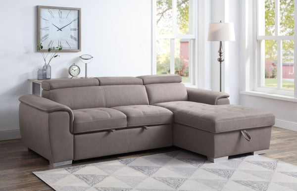 ACME Haruko Storage Sleeper Sectional Sofa, Light Brown PU 55535 - Atlantic Fine Furniture Inc