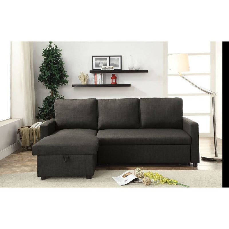 ACME Hiltons Sectional Sofa w/Sleeper in Charcoal Linen 52300 - Atlantic Fine Furniture Inc