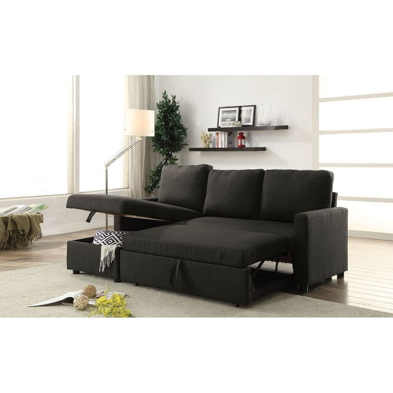 ACME Hiltons Sectional Sofa w/Sleeper in Charcoal Linen 52300 - Atlantic Fine Furniture Inc