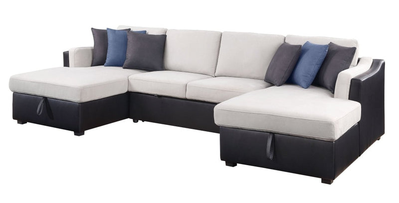 ACME Merill Sectional Sofa w/Sleeper , Beige Fabric & Black PU 56015 - Atlantic Fine Furniture Inc