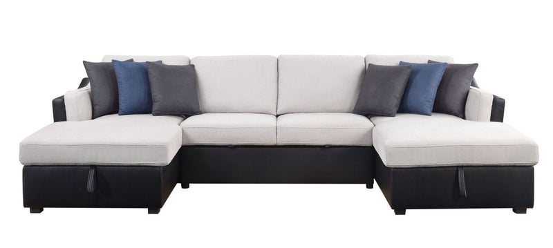 ACME Merill Sectional Sofa w/Sleeper , Beige Fabric & Black PU 56015 - Atlantic Fine Furniture Inc