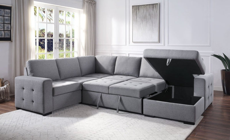 ACME Nardo Storage Sleeper Sectional Sofa, Gray Fabric 55545 - Atlantic Fine Furniture Inc