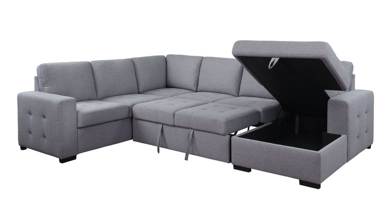 ACME Nardo Storage Sleeper Sectional Sofa, Gray Fabric 55545 - Atlantic Fine Furniture Inc